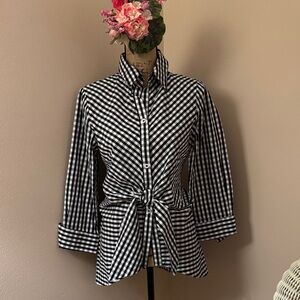 Neiman Marcus Black and White Checkered Blouse